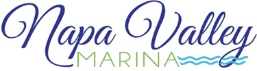 Napa Valley Marina logo with blue script 'Napa Valley' and green 'Marina' with blue waves motif.