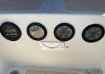 Close-up of a boat instrument panel with four round gauges (depth labeled on the left) and a white curved level indicator below.