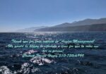 Seascape with dark blue ocean, cliffs in the distance; teal script invites contact and lists Steven Henry, 310-720-6999.