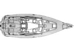 Top-down view of a small motorboat showing deck layout, seating, and helm from above