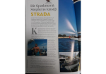 Magazine spread about a Sparkman & Stephens design named STRADA, with photos of boats and blue sea on the right side.